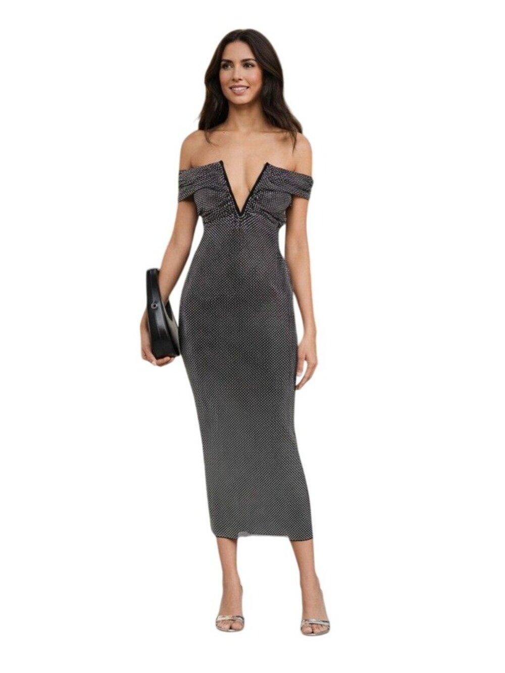 Self-Portrait Printed Mesh Rhinestone Midi Dress - Size 0
